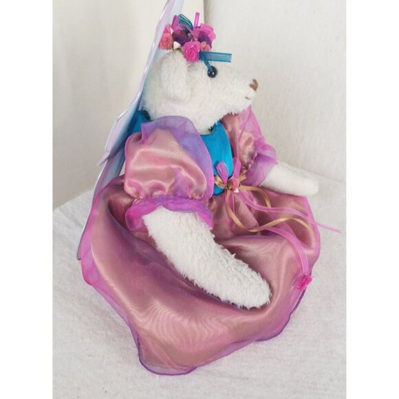 TB Toy Trading Co white Fairy‎ Dress Teddy Bear Floral crown winged 13" - Picture 4 of 11